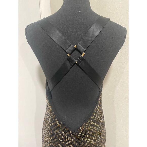 Marc Bouwer Black & Gold Sequined Dress Size 10 - Picture 4 of 12
